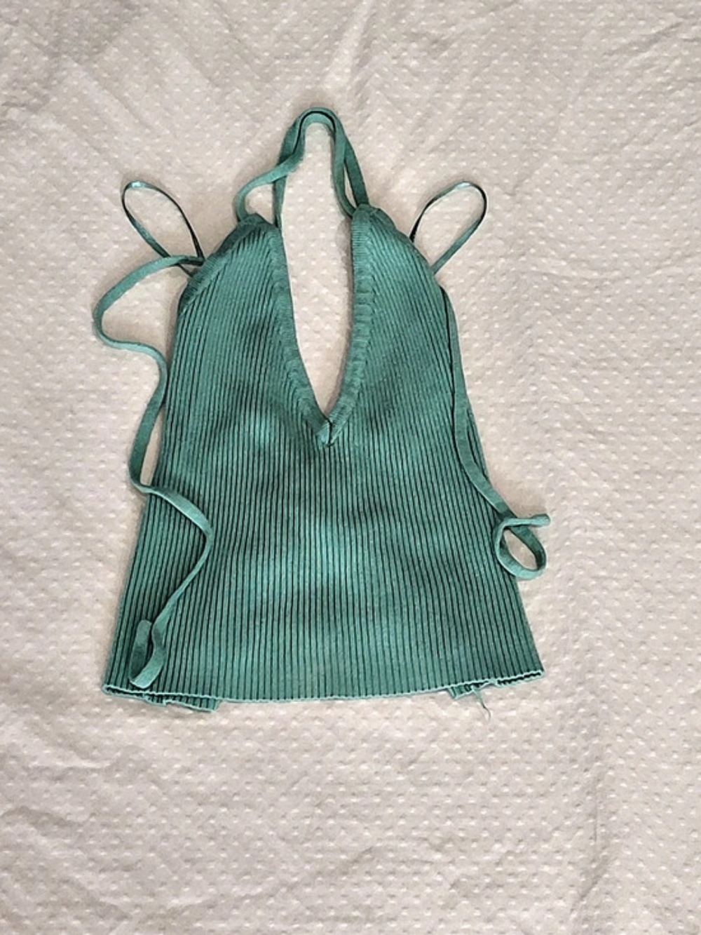 Love Tree Green Ribbed Lace-Up Crop Top Size Medium